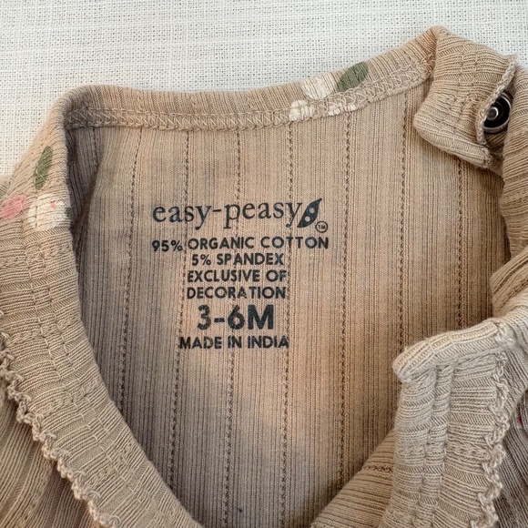Easy Peasy Organic Cotton Floral Ribbed Long Sleeve Bodysuit 3-6 Mo - Picture 3 of 6